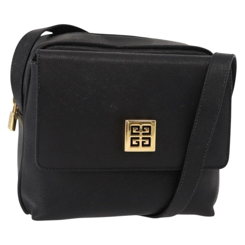 Authentic GIVENCHY Shoulder Bag Leather Black Gold